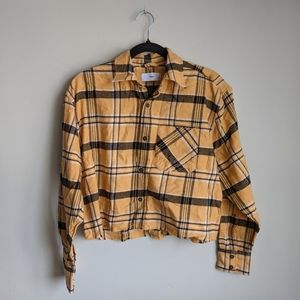 Aritzia TNA Cropped Yellow Oversized Flannel Shirt